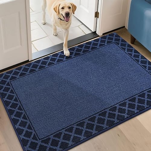 BEQHAUSE Tapete para puerta atrapador de suciedad, antideslizante, absorbente, de bienvenida, de bajo perfil, lavable, para patas fangosas, entrada,