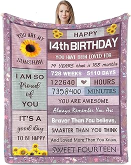 14 Year Old Girl Gifts, Gifts for 14 Year Old Girl, 14th Birthday Gift for Girls, 14th Birthday Decorations for Girls Boys, Gift Ideas for 14 Birthdays Blanket 50"x60"