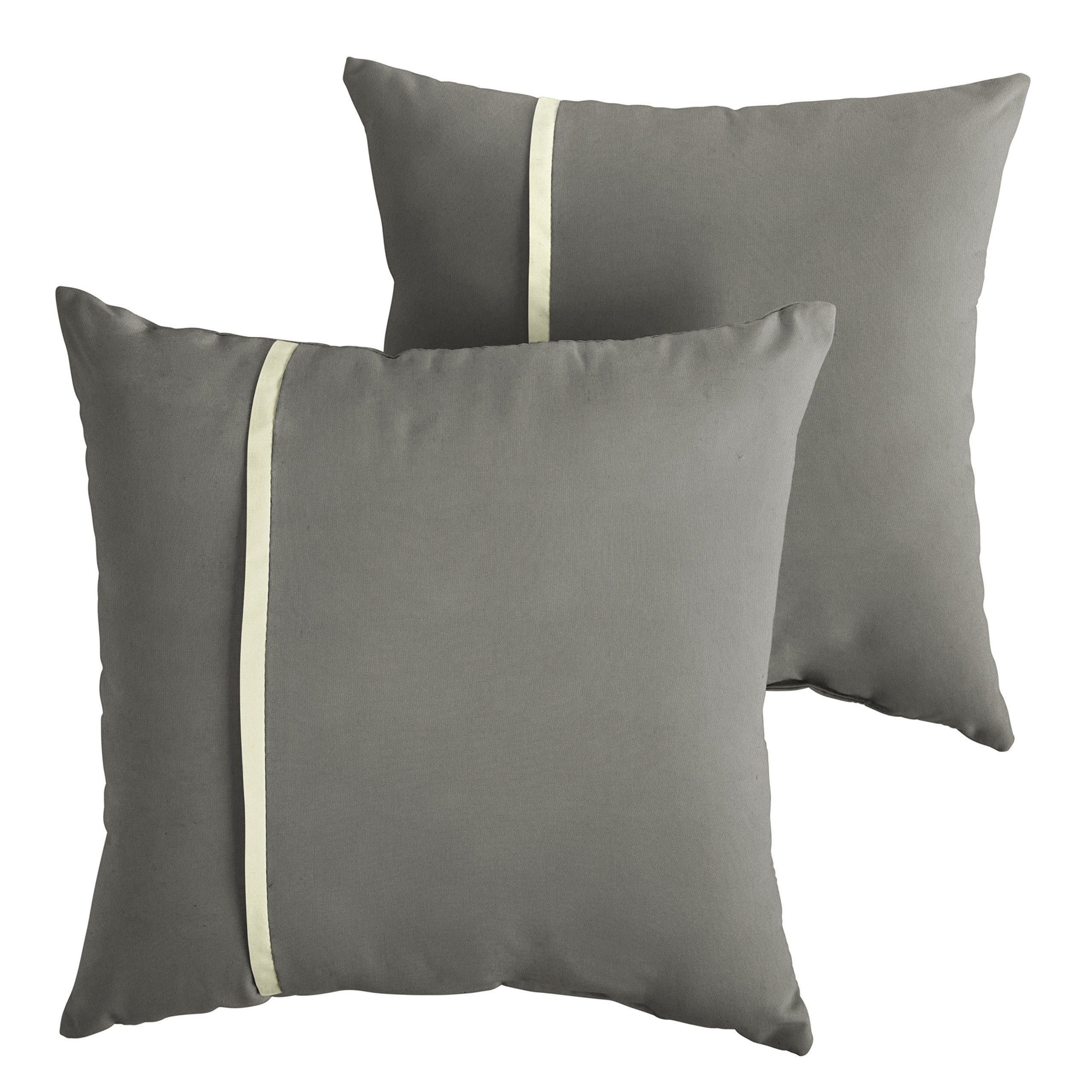 Mozaic Home AMPS113728 Indoor Outdoor Sunbrella Square Pillows, Set of 2, 6 x 16 x 16 inches, Canvas Charcoal Grey & Canvas Natural Ivory
