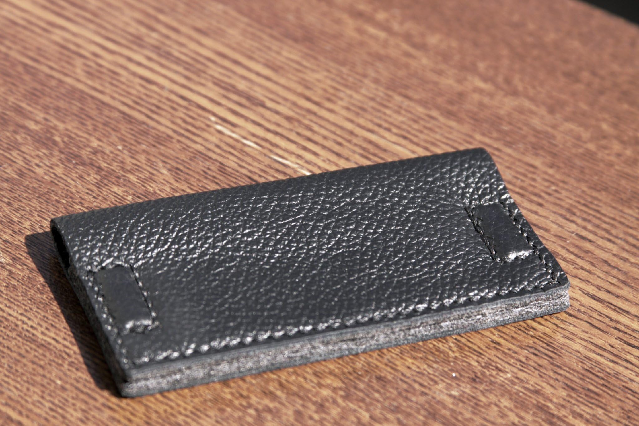 Handmade Leather Felt Card Holder Black Minimalist Case Slim Wallet ID Holder Bifold Magnitic Closure