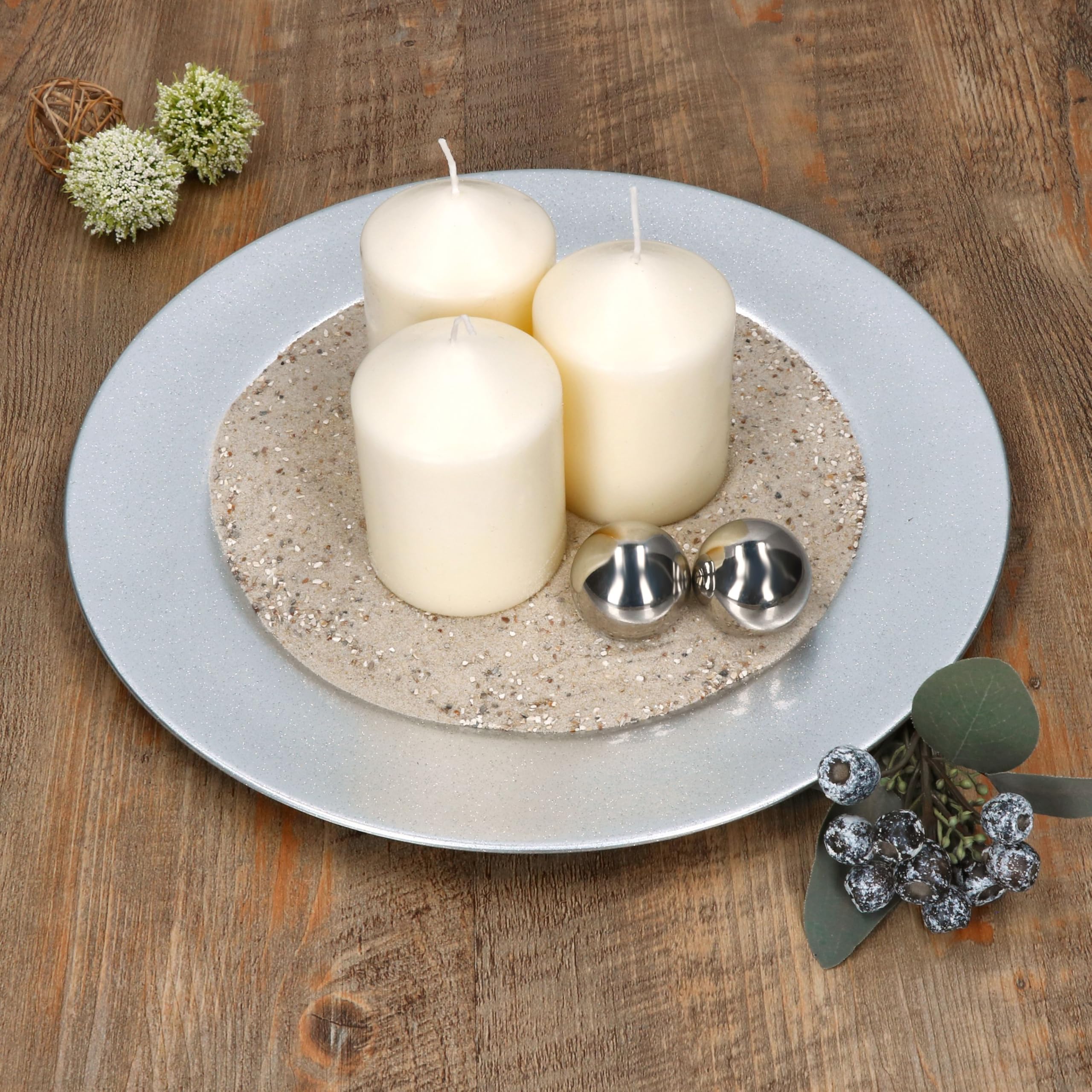 MamboCat Lot de 6 assiettes de présentation argentées à paillettes I Ø 33 cm I Assiettes décoratives légères en plastique I Set de table pour 6 personnes I pour Noël, mariages et autres