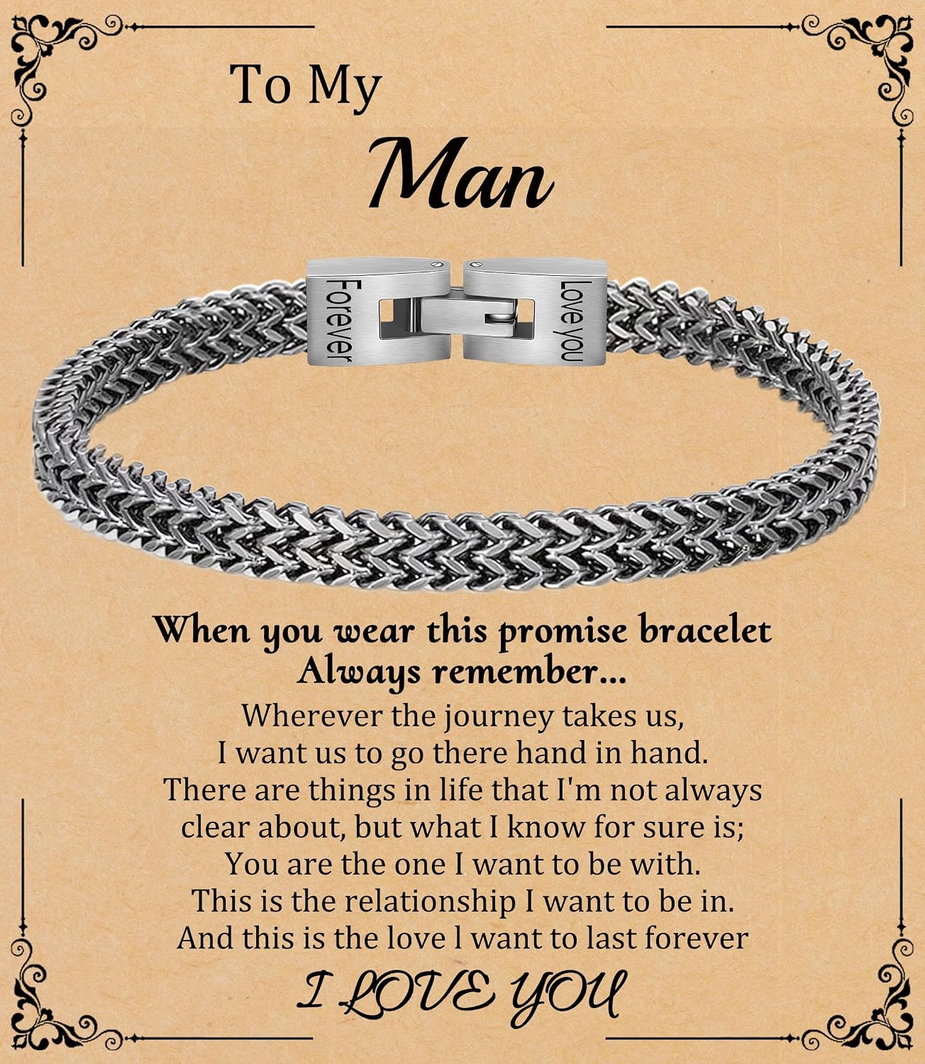 Fathers Day Husband Son Grandson Gift Bracelets I Love You Gifts for Him Boyfriend Stainless Steel Cuban Link Chain Fold Over Clasp Franco Chain Bracelet for Men Birthday Jewelry