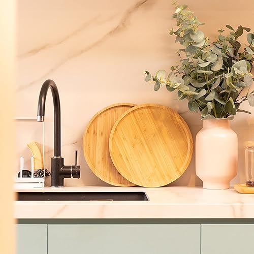 Miniatura 15 de Platos de bambú, bandeja cuadrada de madera, bandeja de servir de madera, tabla de servir charcutería, tabla de queso (9.8 pulgadas)