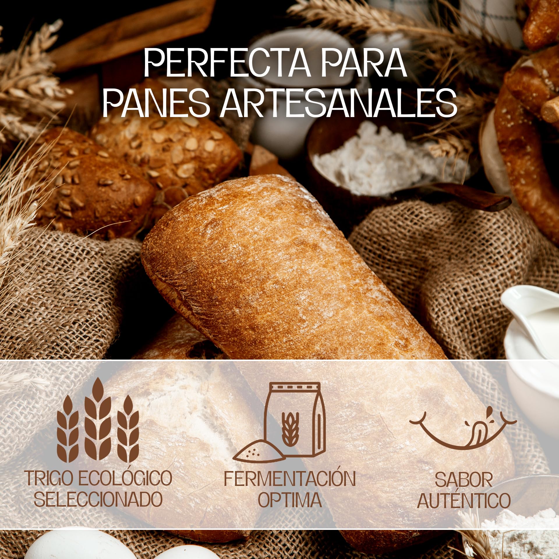 Harina de Trigo Ecológica Blanca | Molida En Piedra | Harina De Fuerza Panificadora W-200, Alta en Fibra, con Todo su Germen | Harina Ecológica Ideal para Pizzas, Hogazas Masas Madres y Más | 25 Kg