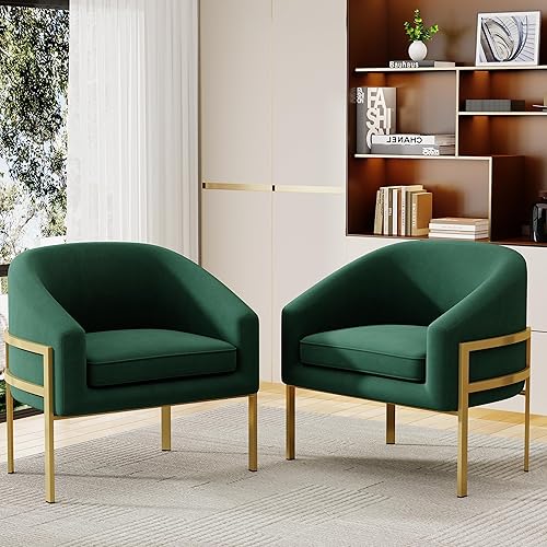 Miniatura 7 de Aklaus Sillas de barril moderna con patas de metal dorado tapizadas para lectura, silla de club con asiento extraíble, acogedora silla Sigle, sillón
