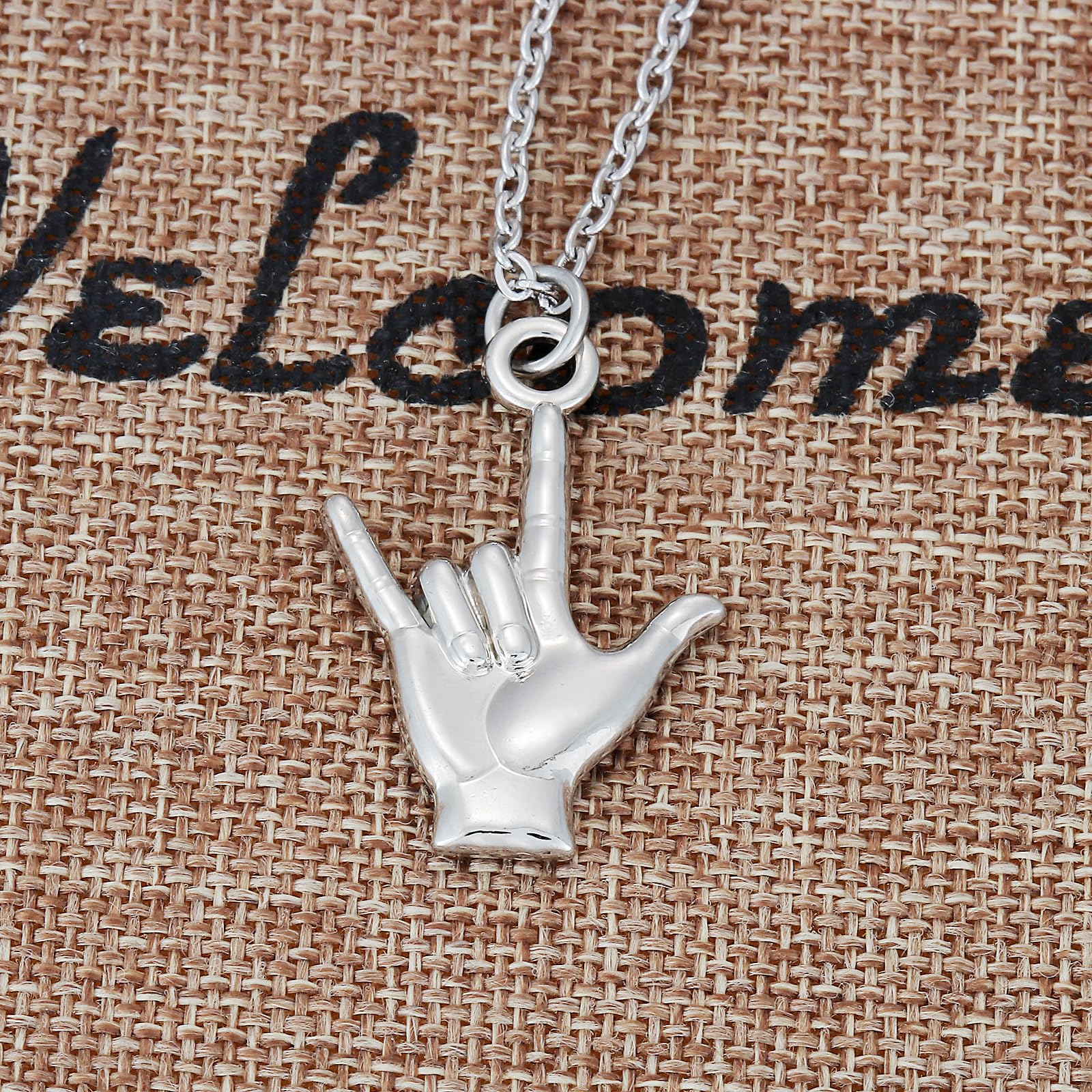 Kivosliviz Asl Necklace Gift for Women Teacher Men Adults Hand Gesture Necklaces Jewelry Deaf American Hand Sign Language Necklace