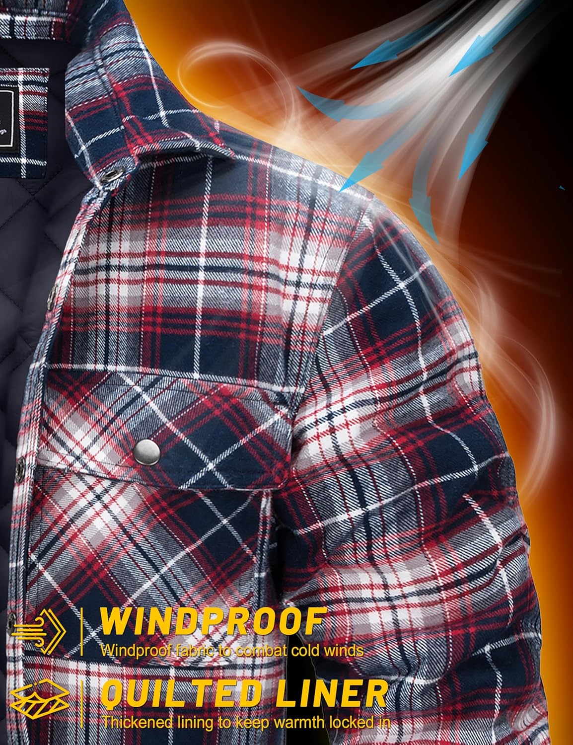 TACVASEN Men's Flannel Shirt Quilted Lined Theraml Winter Coat Button Down Insulated Flannel Shirts Jacket - Image 7