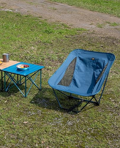 Miniatura 9 de iClimb Silla plegable de camping compacta ultraligera baja con bolsillo lateral y bolsa de transporte (azul)