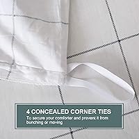 Vista 6 de JELLYMONI - Juego de funda de edredón de 3 piezas, 100% algodón natural, estampado blanco con cuadrícula negra, patrón geométrico, con cierre