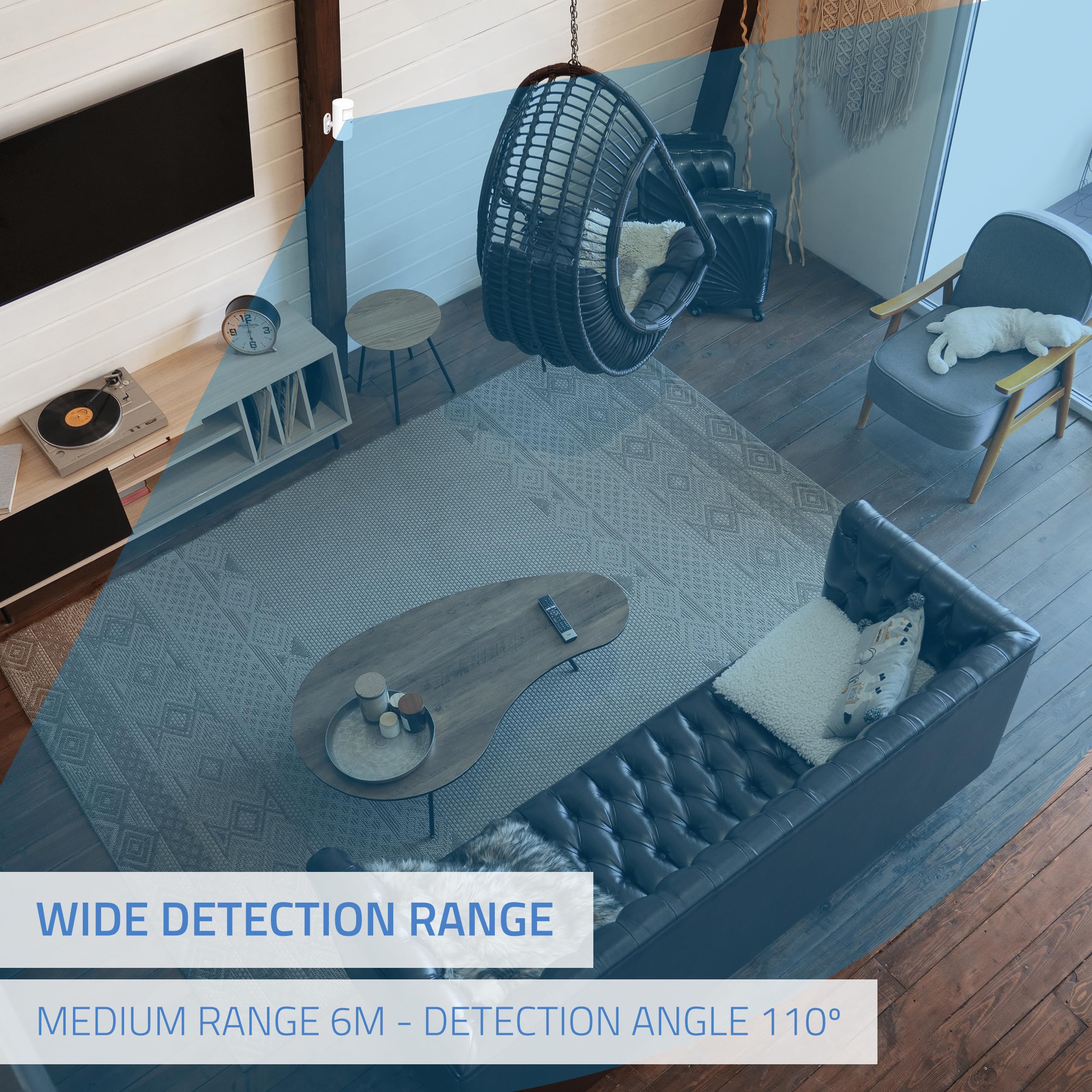 Nivian NVS-INDOORPIR - Detector de Presencia Inalámbrico Interior PIR 433 MHz, Alcance 100 m, Ángulo 110°, Instalación sin Cables, Indicador LED