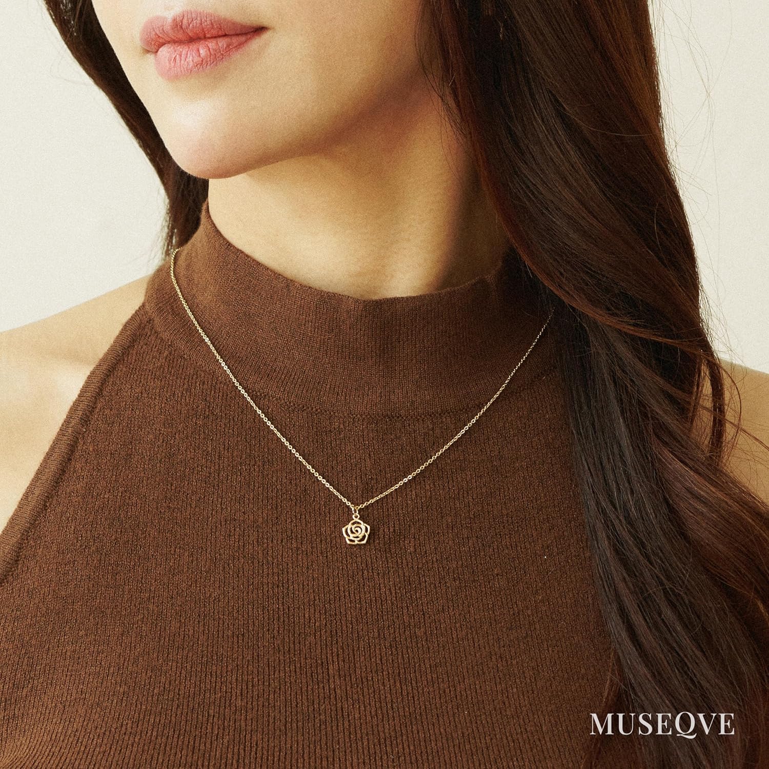 Dainty Simple Rose Pendant Necklace for Women • 14K Gold Plated Open Rose Outline Flower Nature Jewelry • Mothers Day Gifts Minimalist Bridesmaid Necklaces [RSN] - Image 7