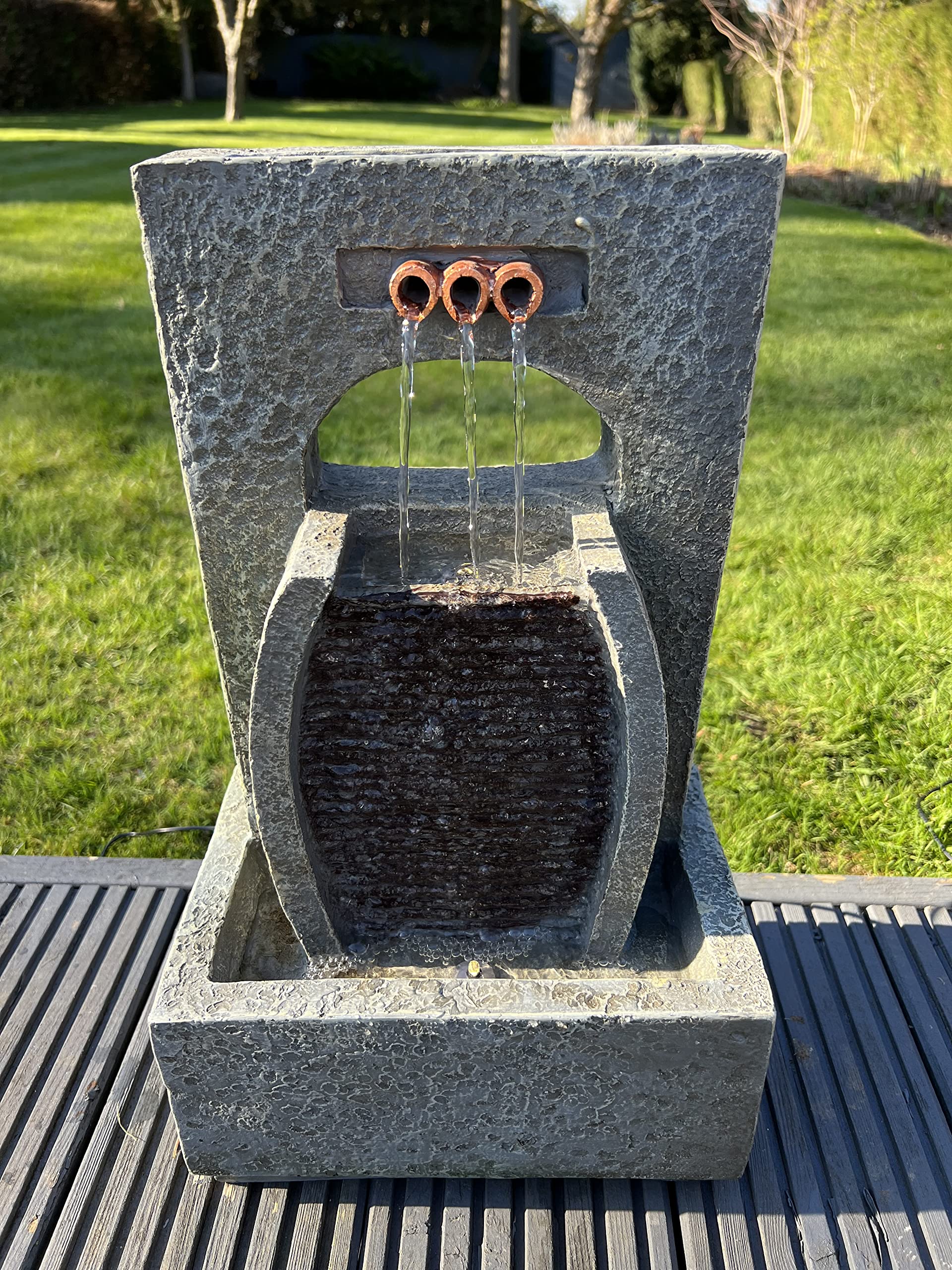allpondsolutions Self Contained Outdoor 3 Outlets Tier Water Feature with LED Lights - Solar Powered 27x18x45cm Grey