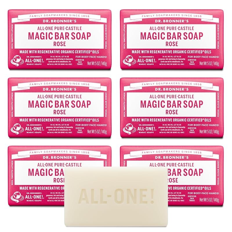 Sabonete em barra Pure-Castile Dr. Bronner's, fragrância Rose, 142 g, pacote com 6