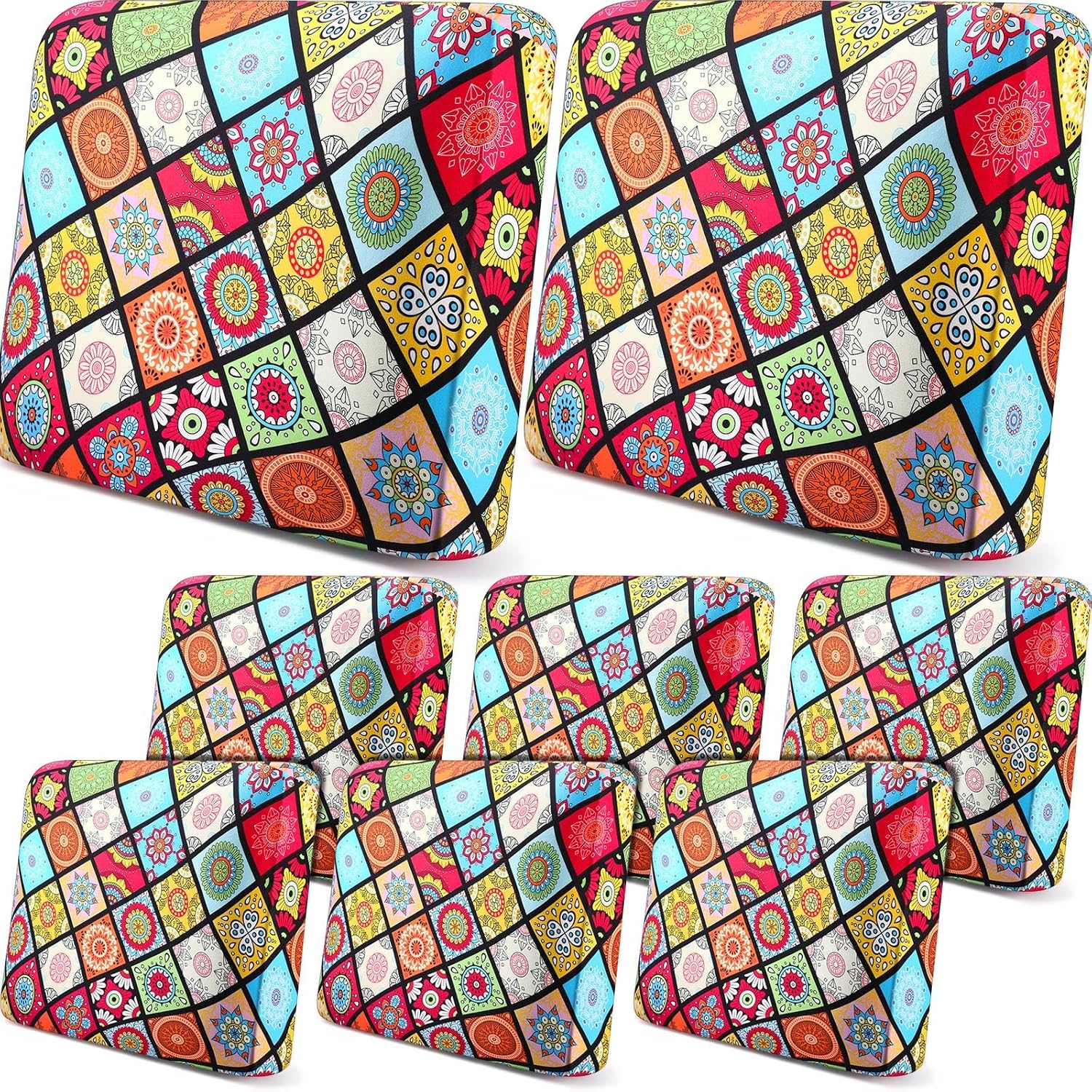 8 Pcs Outdoor Cushion Covers Patio 25 Inch Stretchable Furniture Cushion Covers Floral Indoor Sofa Replacement Seat with Elastic Bottom (Bohemian)
