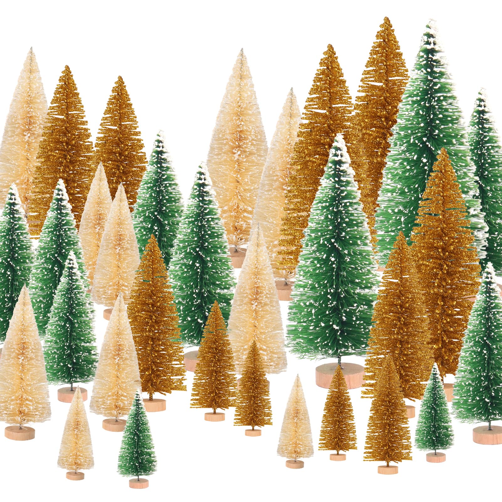 Desktop Miniature Pine Tree Tabletop Christmas Tree Small Pine Tree Decor Christmas Tree Toppers (Silver/Gold/Green 30pcs)