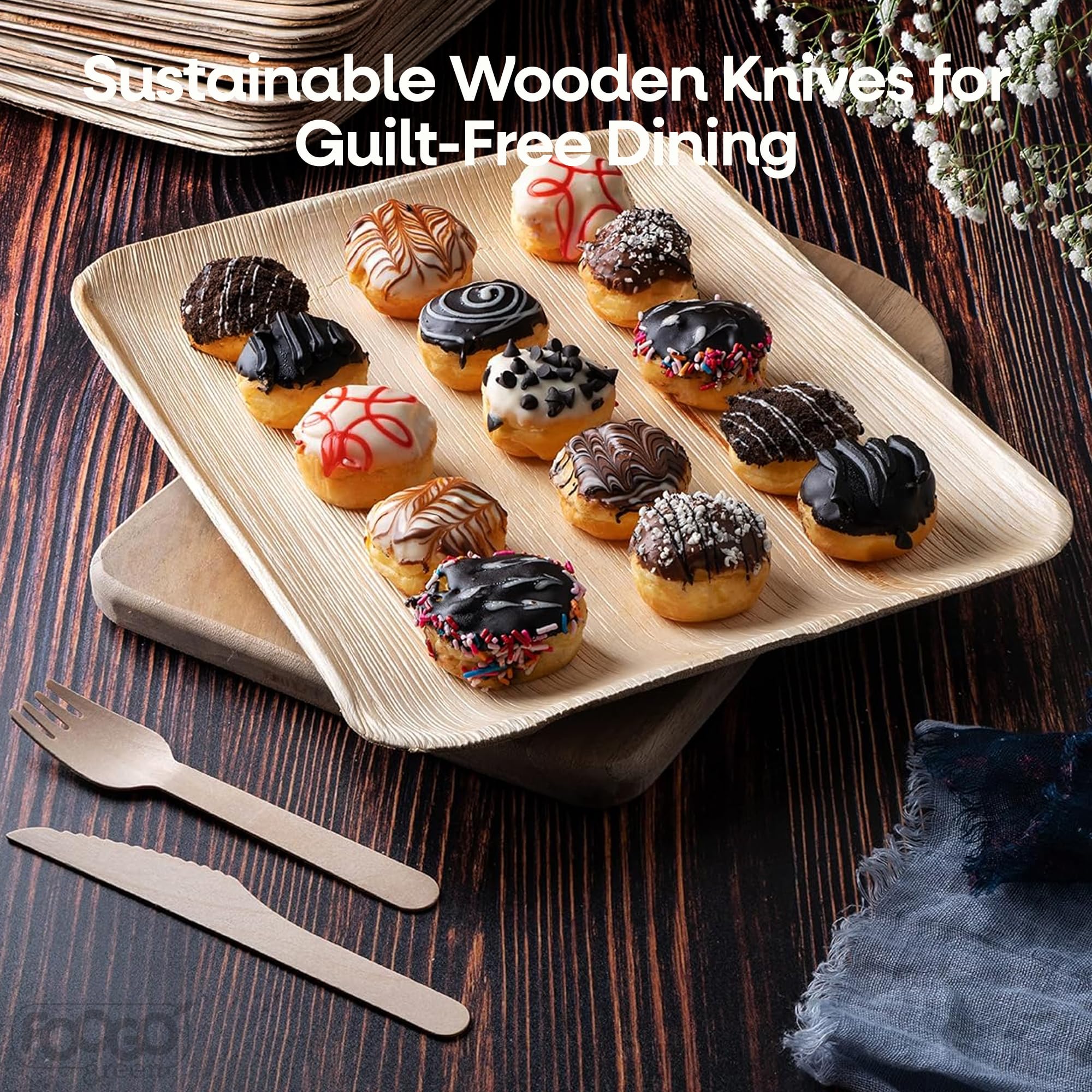 FOOGO Green Set di 150 Coltelli Monouso in Legno e Bambù, Certificate FSC®, 16 cm, Compostabili e Biodegradabili, Posate Usa e Getta per Feste, Picnic e Aperitivi, Coltelli in Bambù