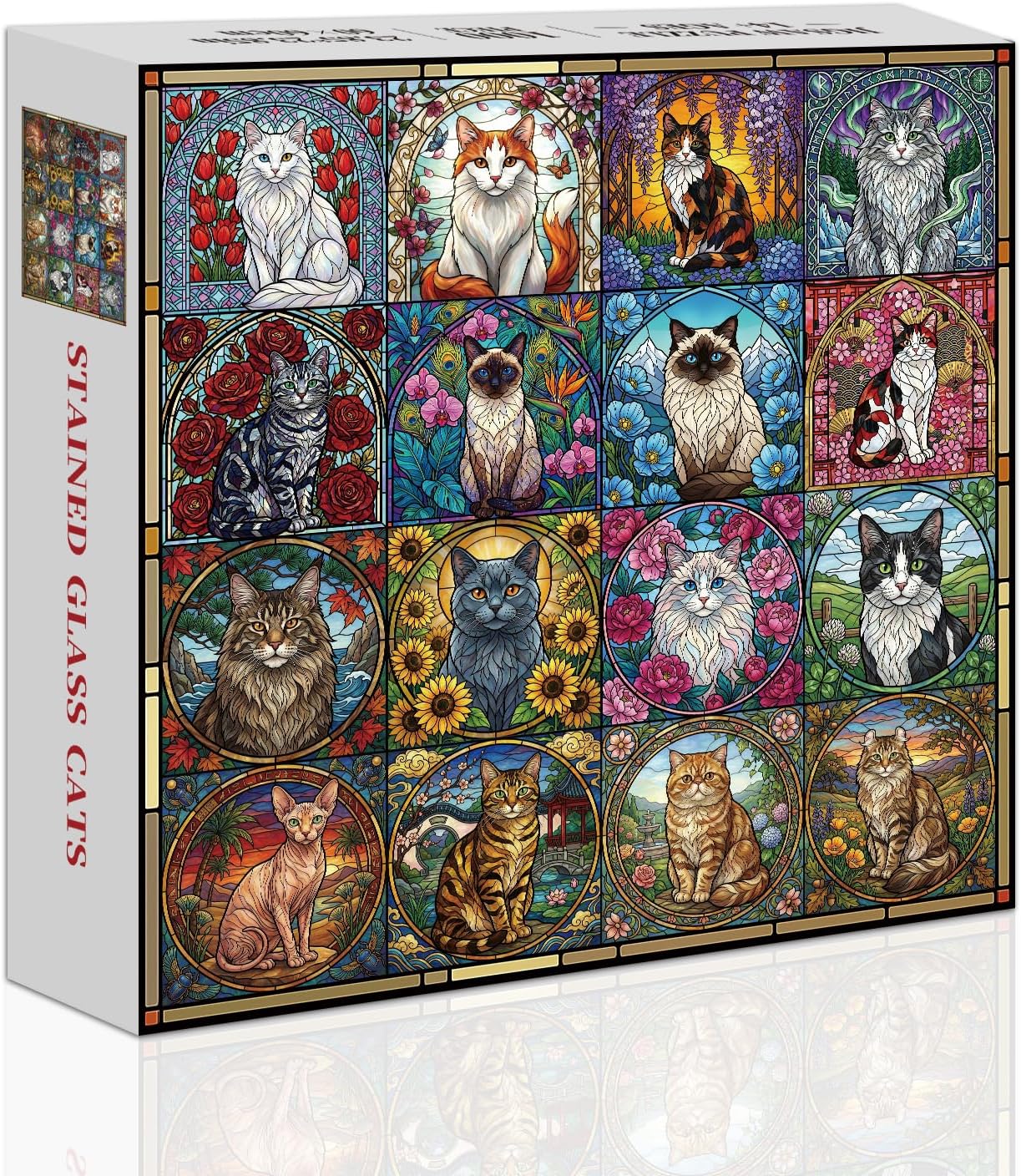 Stained Glass Puzzle Cat Puzzles for Adults 1000 Pieces, Mosaic Art Colorful Flowers Cat Jigsaw Puzzles 1000 Pieces, Hard Difficult Funny Jigsaw Puzzles for Adults