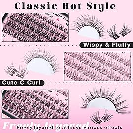 Goddvenus Lash Clusters Kit Wispy Individual Lashes Extension Kit Natural DIY Cluster Eyelash Extensions Kit C Curl Fluffy Waterproof Eyelashes Clusters (165pcs 10-18mm)