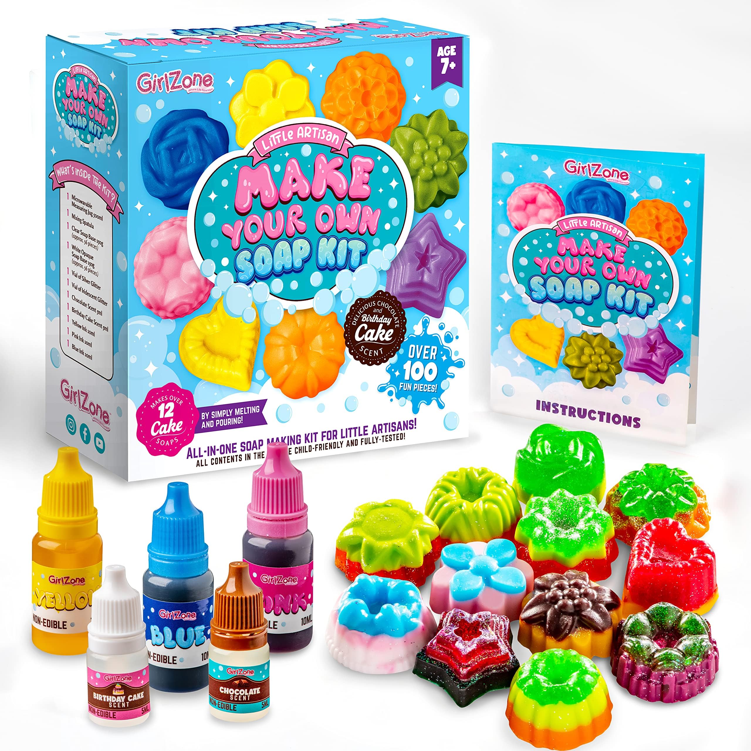 GirlZone Little Artisan Make Your Own Soap Kit, Over 100 Pieces to Create 12 Cake Kids Soap, Awesome Kids Craft Kit and Great Birthday Gift Idea