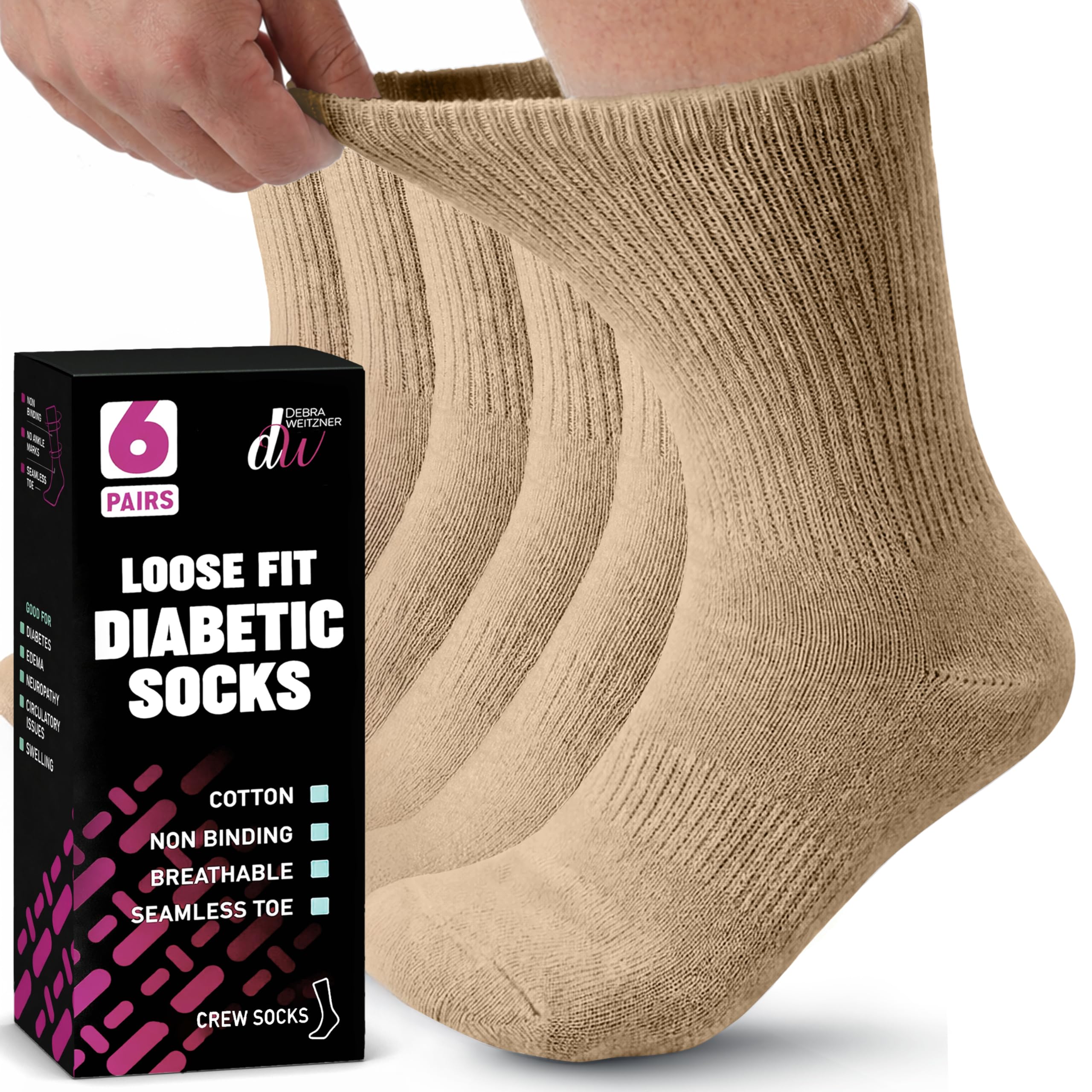 5 Paires De Chaussettes Pour Diabétique – 100% Coton Sans Caoutchouc – Taille 39-46 – Neuf
