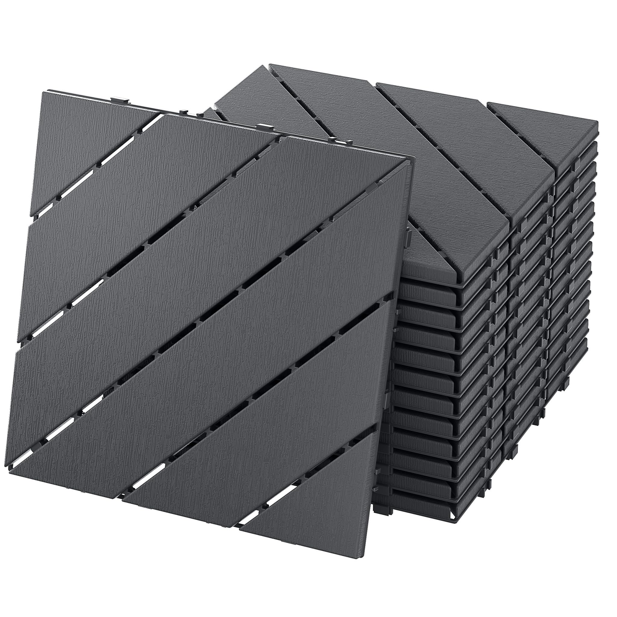 YEATHOR 55 Pack Decking Tiles 30x30cm Interlocking Garden Tiles Outdoor Deck Flooring Plastic with Click System & Drainage Base Patio Slabs Imitation Wood Grain for Balcony Poolside, Type D