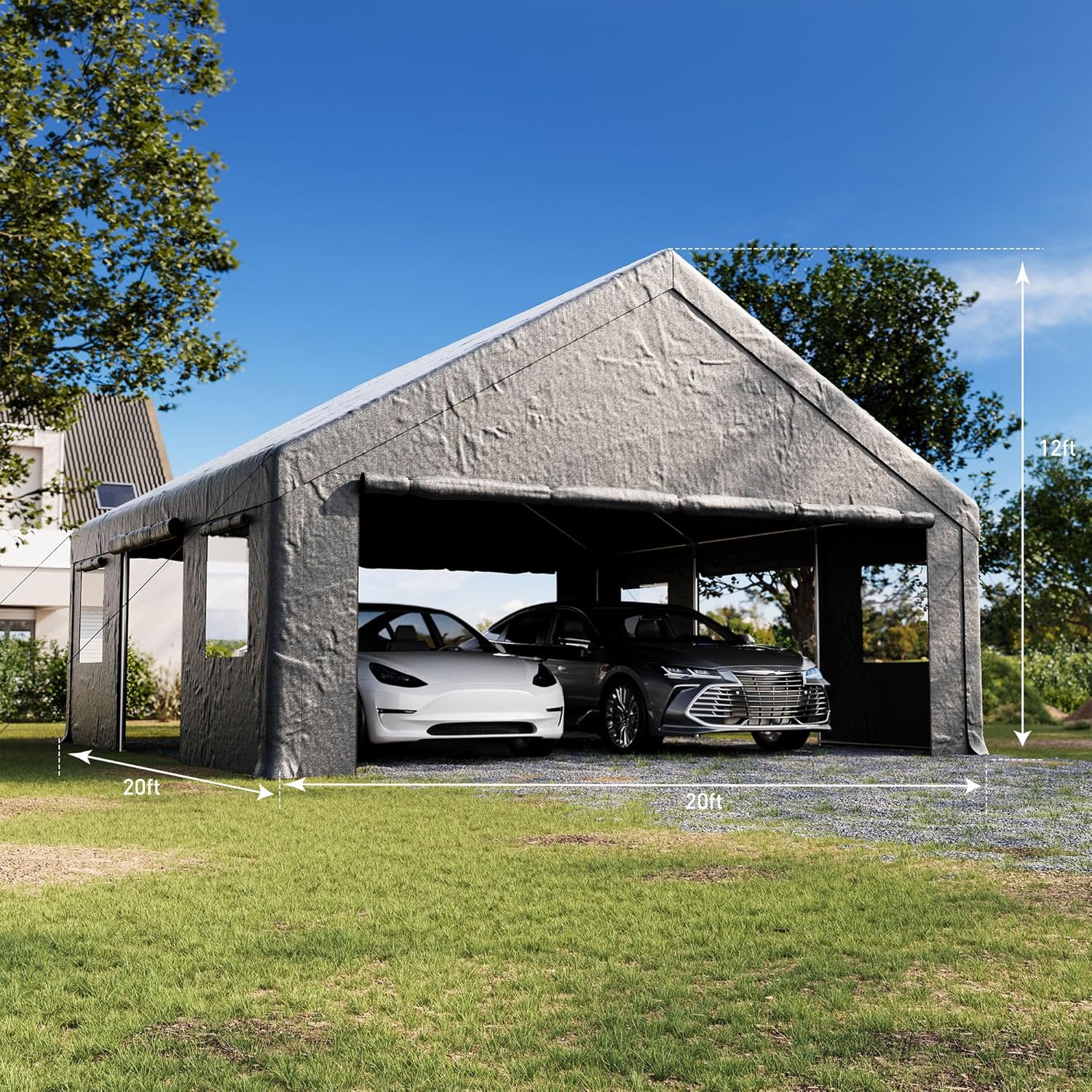 SUNBURY Heavy Duty 10x20ft Carport, Waterproof & UV-Resistant Garage Canopy, Portable Car Shelter for Cars, Trucks, Boats, Outdoor Storage with Reinforced Frame