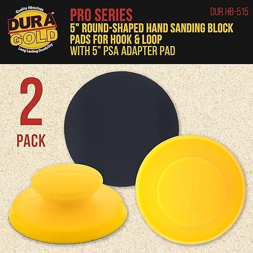 Miniatura 2 de Dura-Gold Pro Series - Bloque de lijado manual de 5 pulgadas de forma redonda para discos de lijado PSA y PSA de 5 pulgadas, paquete de 2