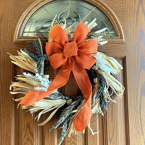 Miniatura 18 de Lazo de corona de cinta de arpillera natural, 10 pulgadas de ancho, colas largas de 18 pulgadas, granja, Pascua, otoño, invierno, Acción de Gracias