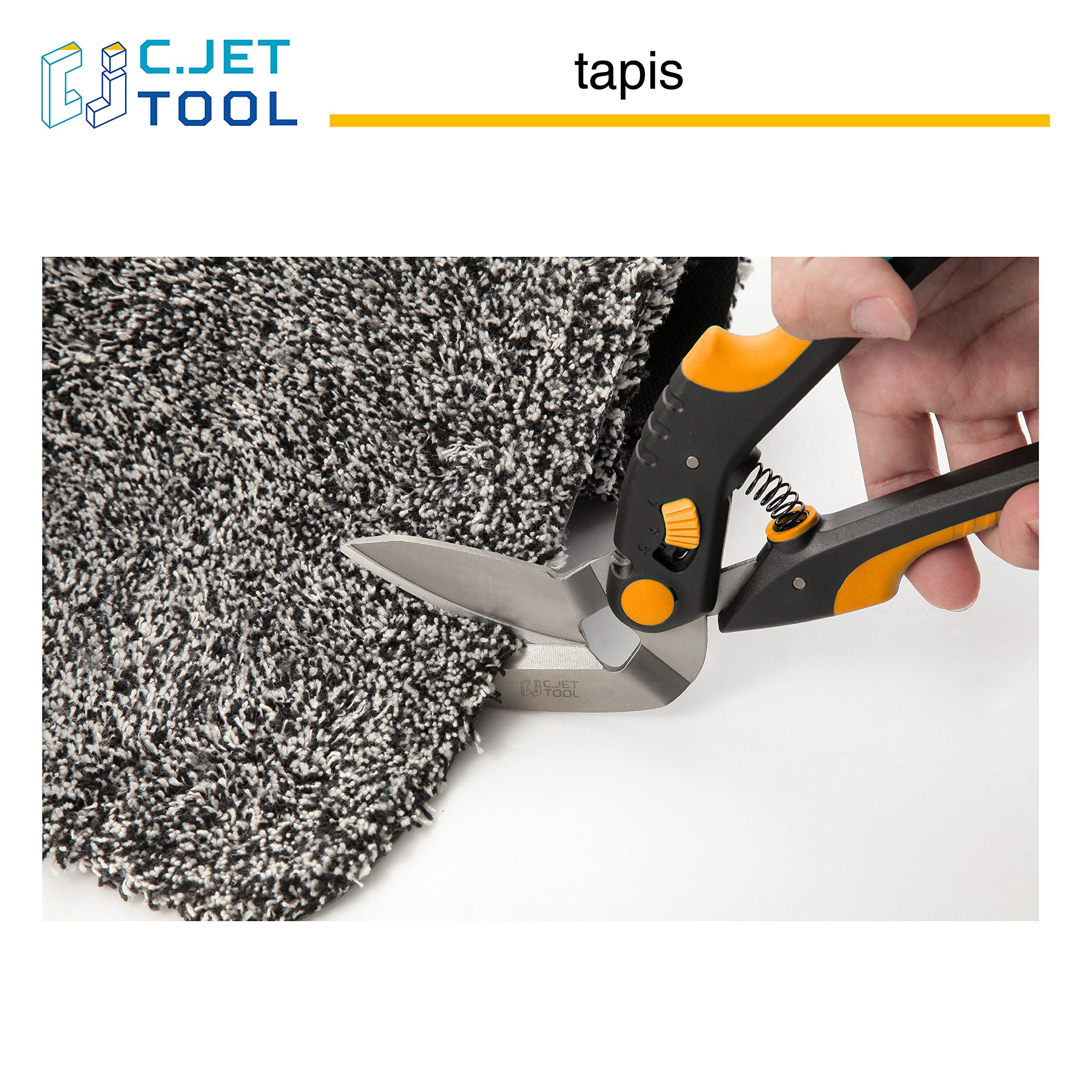 C.JET TOOL Ciseaux robustes de 25,4 cm, coupe-tapis, ciseaux industriels, polyvalents, ciseaux pour tapis, carton, cuir, élagage, jardinage, poignée souple professionnelle en acier inoxydable (Orange)