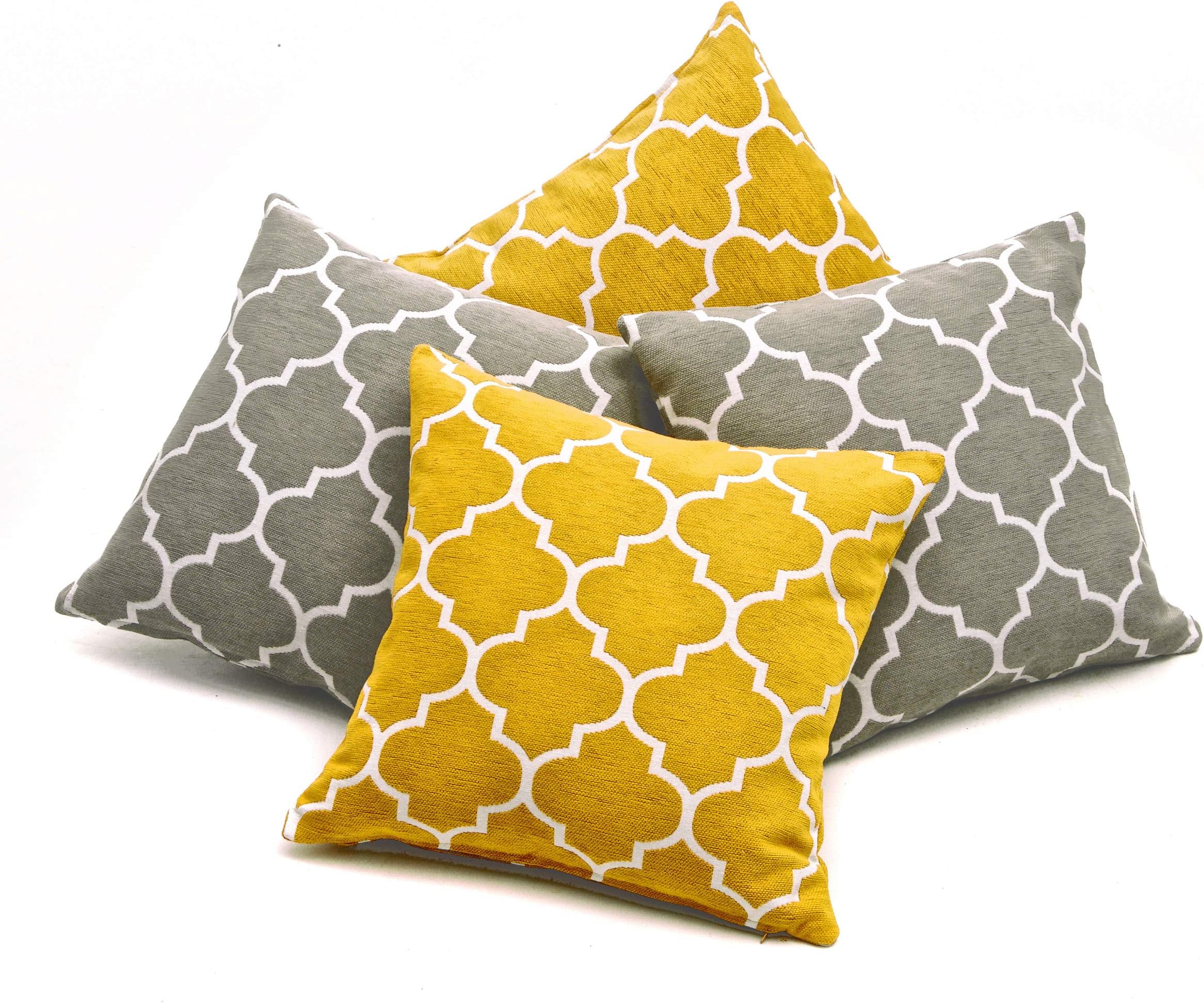 Red Rainbow Pack of 4 Mustard Yellow/Ochre and Grey Jacquard Chenille