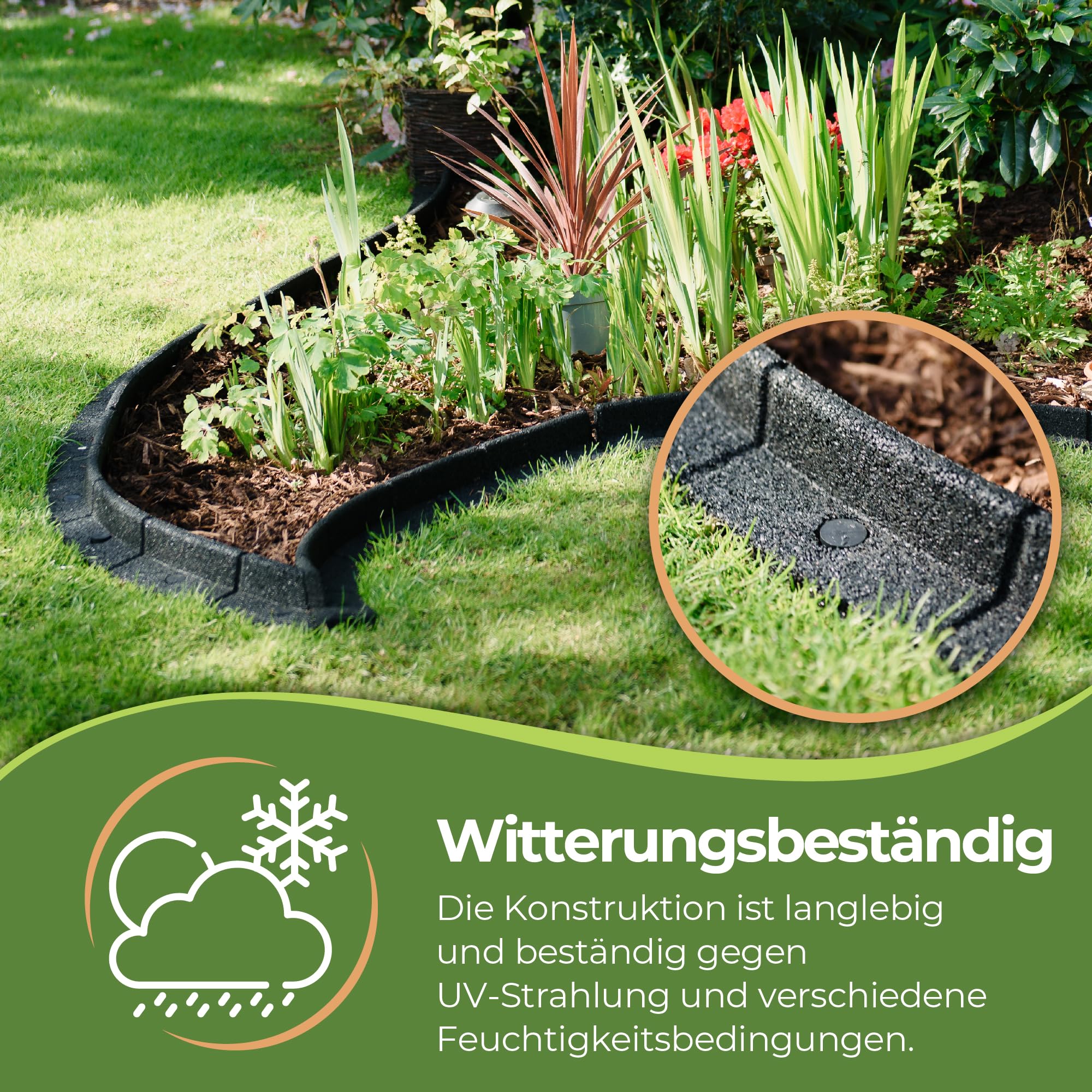EcoShape FlexiBorder - Flexibel Rasenkante - Beeteinfassung für Rasenflächen - Wege - Erhöhte Begrenzungen - Kunstrasen (6 x 1 Meter, Grau)