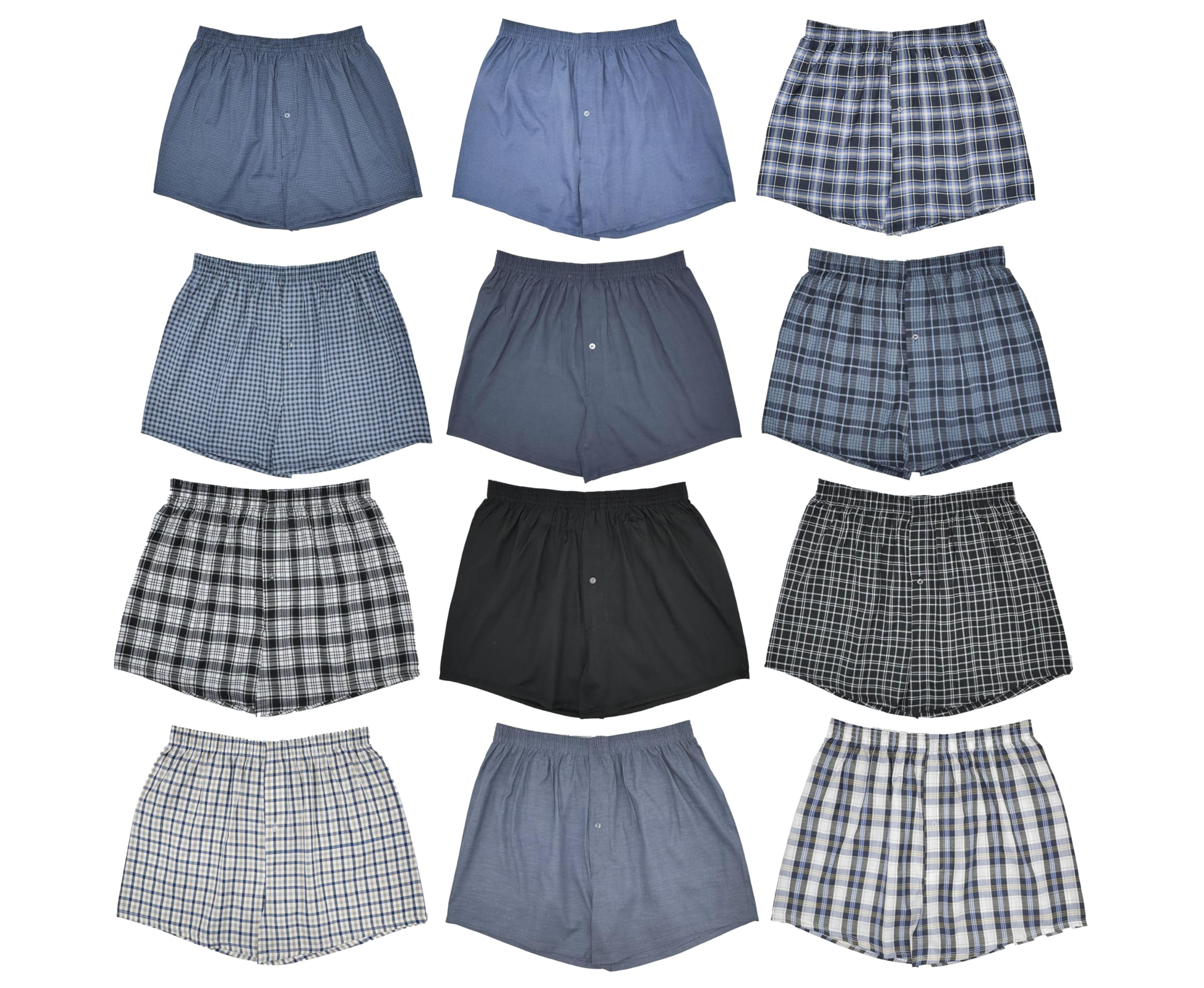 Pierre Klein12 Pairs Mens Woven Boxer Shorts Soft Cotton Underwear - Main Image