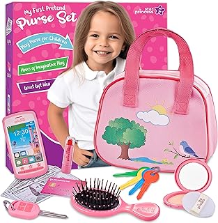 Toddler Play Purse for Kids Ages 3-5 4-5, Purse Toys for 3-4 Year Old Girls with Pretend Makeup, Keys, Smartphone, Dress Up Toy Purse for Toddlers Age 3 4 5 6 - Birthday Gift for Little Toddler Girls