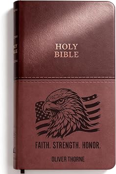 Printualist Personalized KJV Value Thinline Bible, Eagle and American Flag, Faith Strength Honor, Custom Text, Name, Date for Men, King James Version, Red Letter, Brown