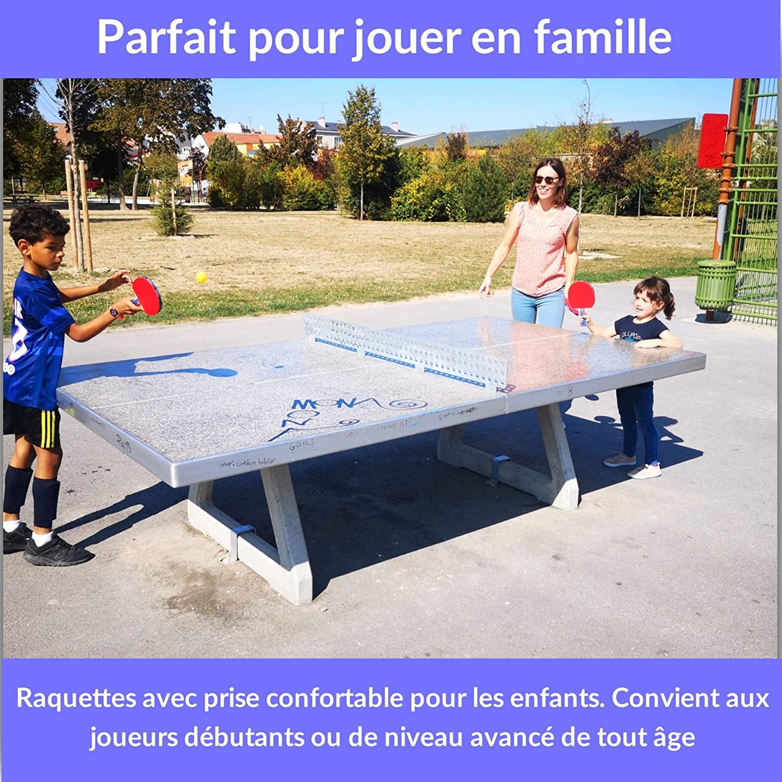 Tischtennisschläeger Set, 4 Schläger - Versenkbare Pingpong Netz- 8 Tischtennisbälle - gesicherte Aufbewahrungstasche - perfekt zum Spielen mit Familie, Freunden oder im Wettkampf.