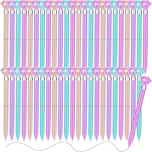 48 bolígrafos de diamantes grandes con diamantes brillantes, bonitos bolígrafos de cristal, bolígrafo de tinta azul para suministros de oficina