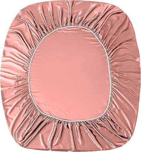 Miniatura 8 de Manyshofu Juego de sábanas de satén tamaño individual de 3 piezas, suave y sedoso, juego de sábanas de satén de color oro rosa (1 sábana bajera, 1