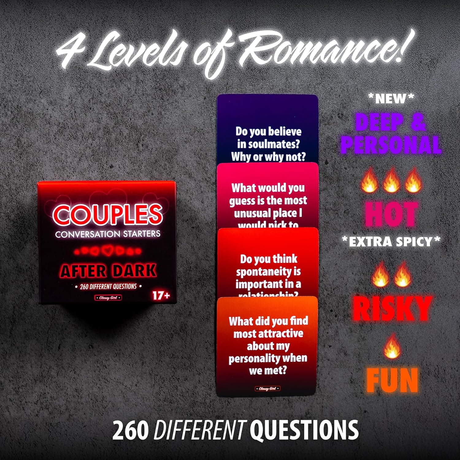 Couples Conversation Starter Card Game for Adults - 260 Spicy & Romantic Questions for Relationships - Date Night Idea - After Dark - Image 2