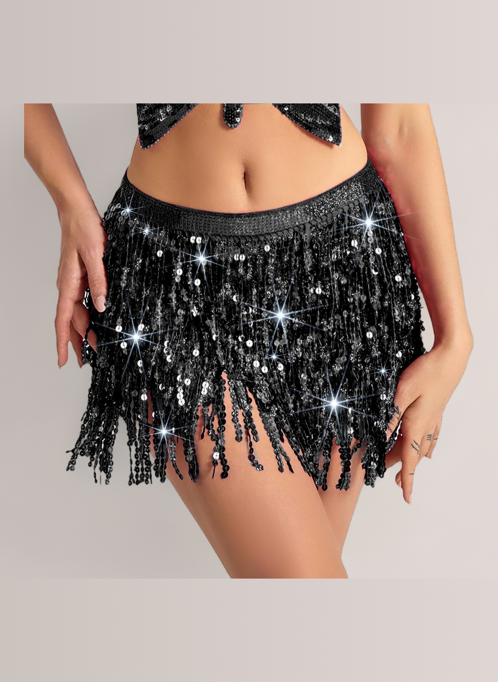 Baisdan Belly Dance Dancer Costume Sequin Tassel Fringe Hip Scarf Belt Waist Wrap Skirt