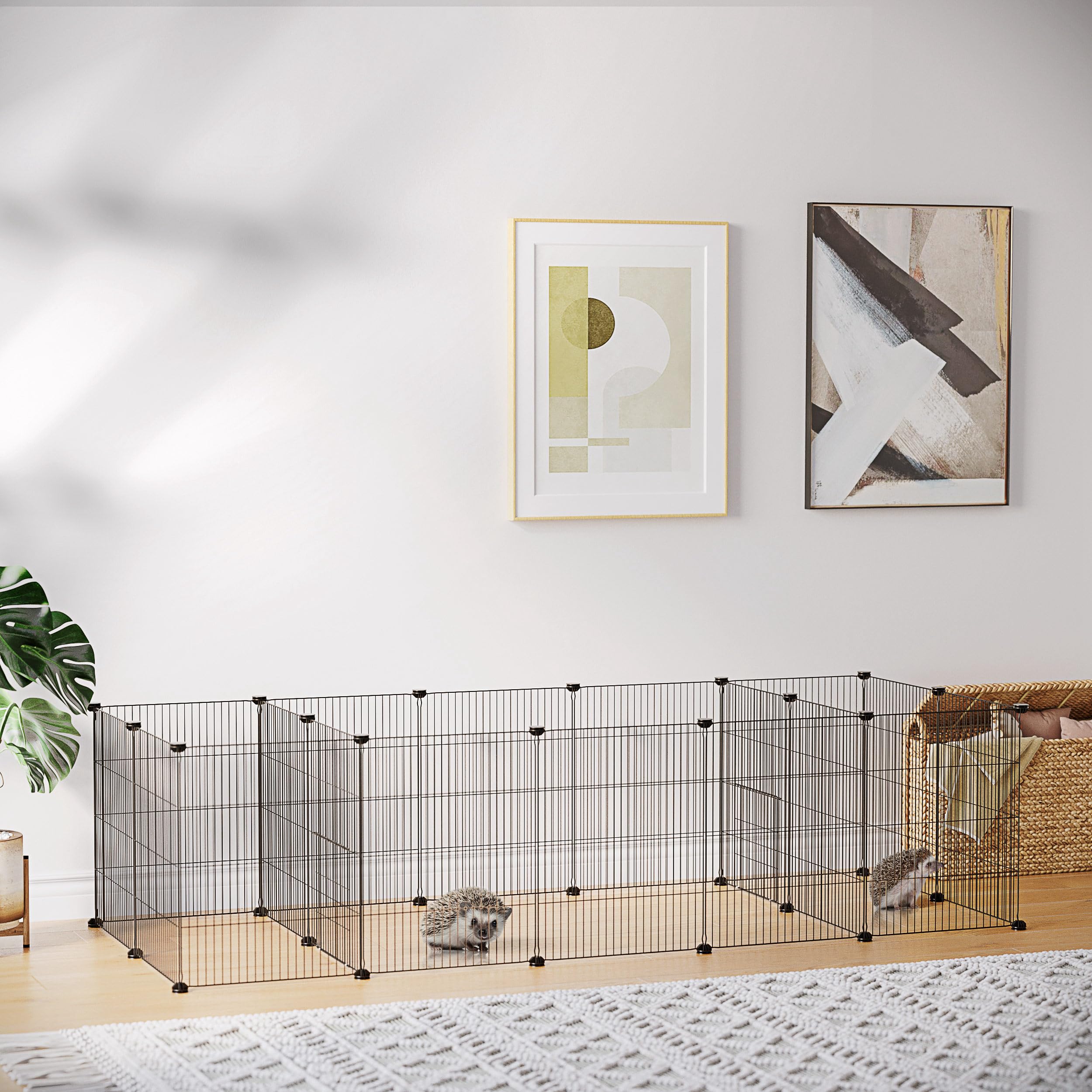 PawHut Freigehege Meerschweinchen Gehege, Kleintiergehege, Freilaufgehege mit 18 Platten, DIY Kleintierkäfig aus Stahlgitter, für Indoor, Outdoor, 175 x 70 x 45 cm, Schwarz