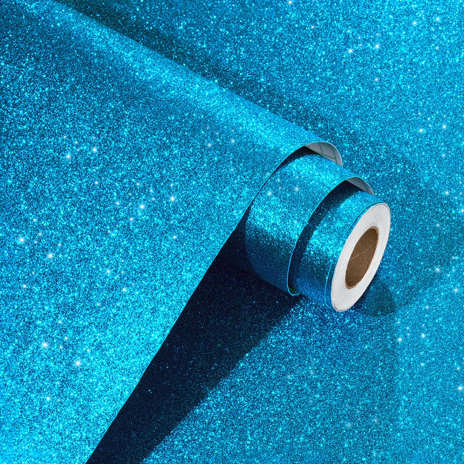 WESTICK Blue Glitter Wallpaper Stick and Peel Aquamarine Chunky Contact Paper Textured Sparkling Blue Glitter Wallpaper for Bedroom Wall Cabinets