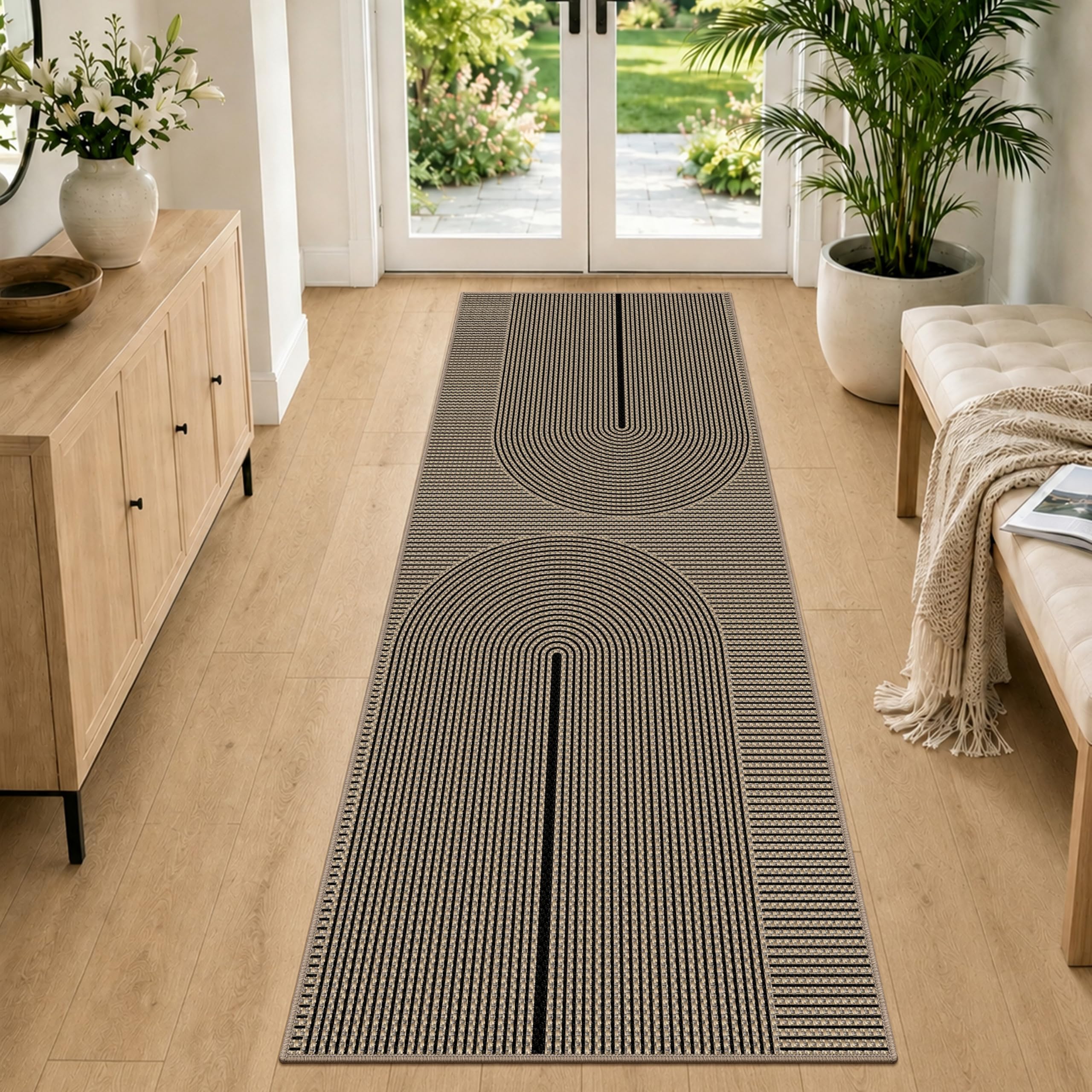 VSIWB Rug Runner Hallway 80 x 200 cm, Jute Look Kitchen Rug, Washable Rug, Non-Slip Kitchen Runner, Hallway Rug, Black Rug Runner for Living Room, Kitchen, Hallway, Entrance, Balcony
