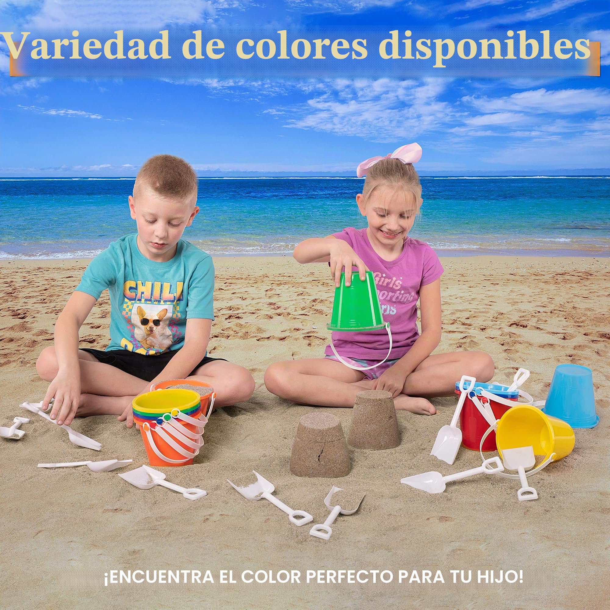 Sloosh 12 Juegos de Cubos de Arena con Palas para Niños Cubos de Playa Juguetes Regalos para Fiestas Juego de Cubos de Plástico con Asas