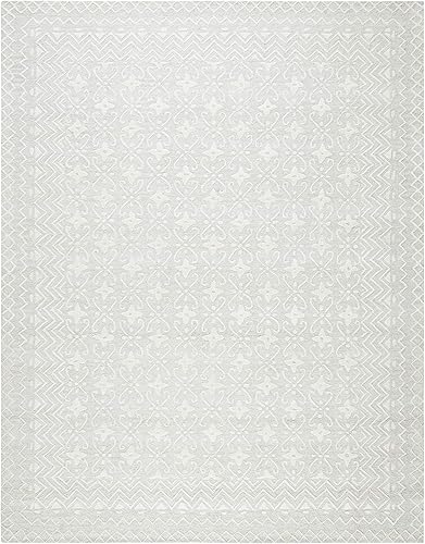 Miniatura 3 de SAFAVIEH Blossom Collection BLM114F - Alfombra de lana prémium hecha a mano de 8 x 10 pies, gris/marfil