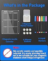 Vista 6 de Calendario acrílico magnético transparente para refrigerador, calendario magnético reutilizable para nevera, pizarra de borrado en seco, tablero