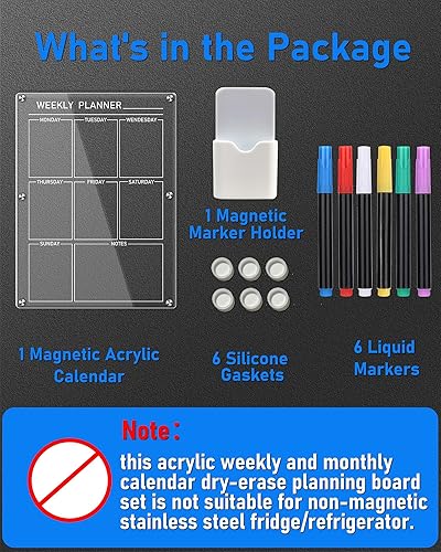 Miniatura 6 de Calendario acrílico magnético transparente para refrigerador, calendario magnético reutilizable para nevera, pizarra de borrado en seco, tablero de