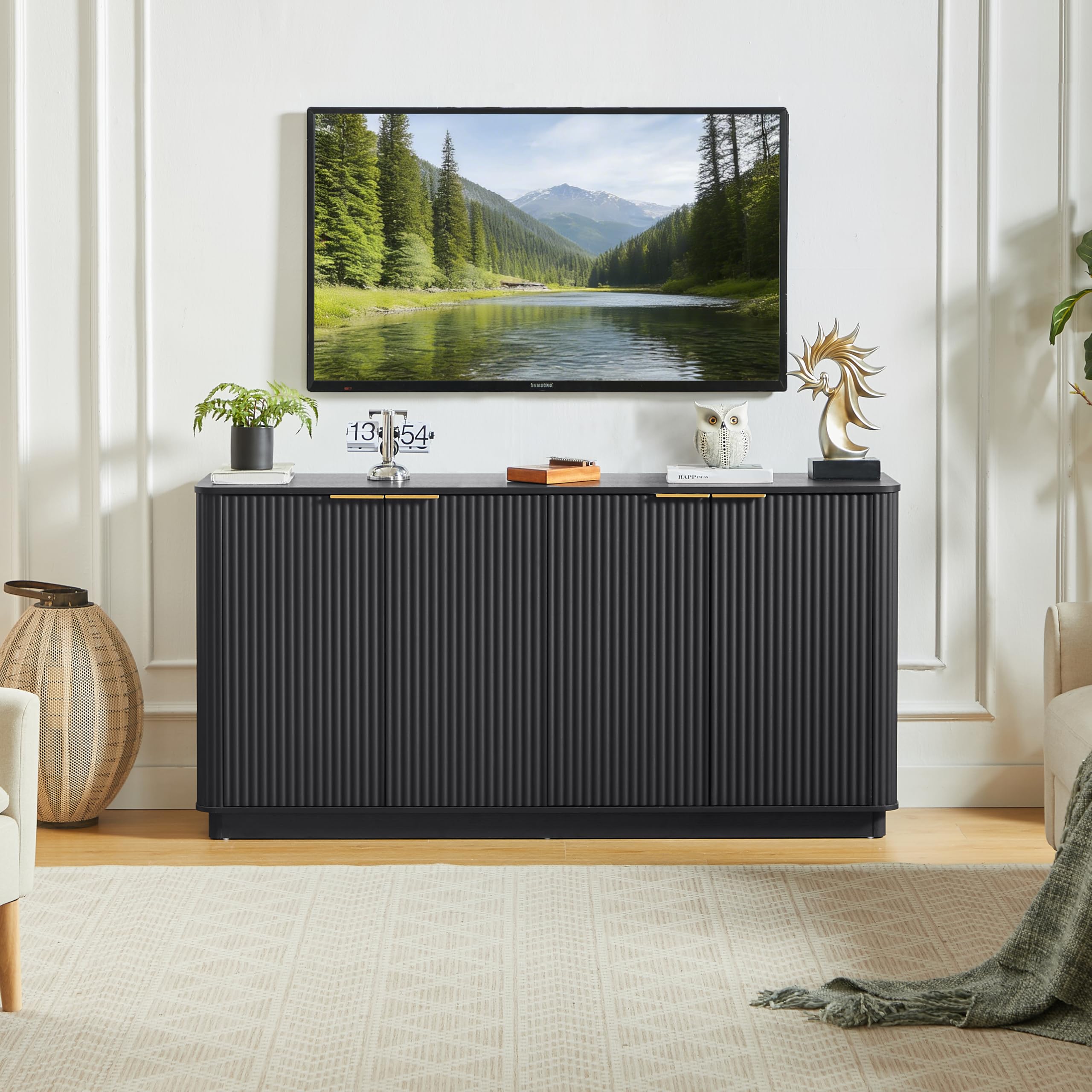 Aparador negro de 160 cm ideal para organizar el salón y dar un toque moderno al dormitorio