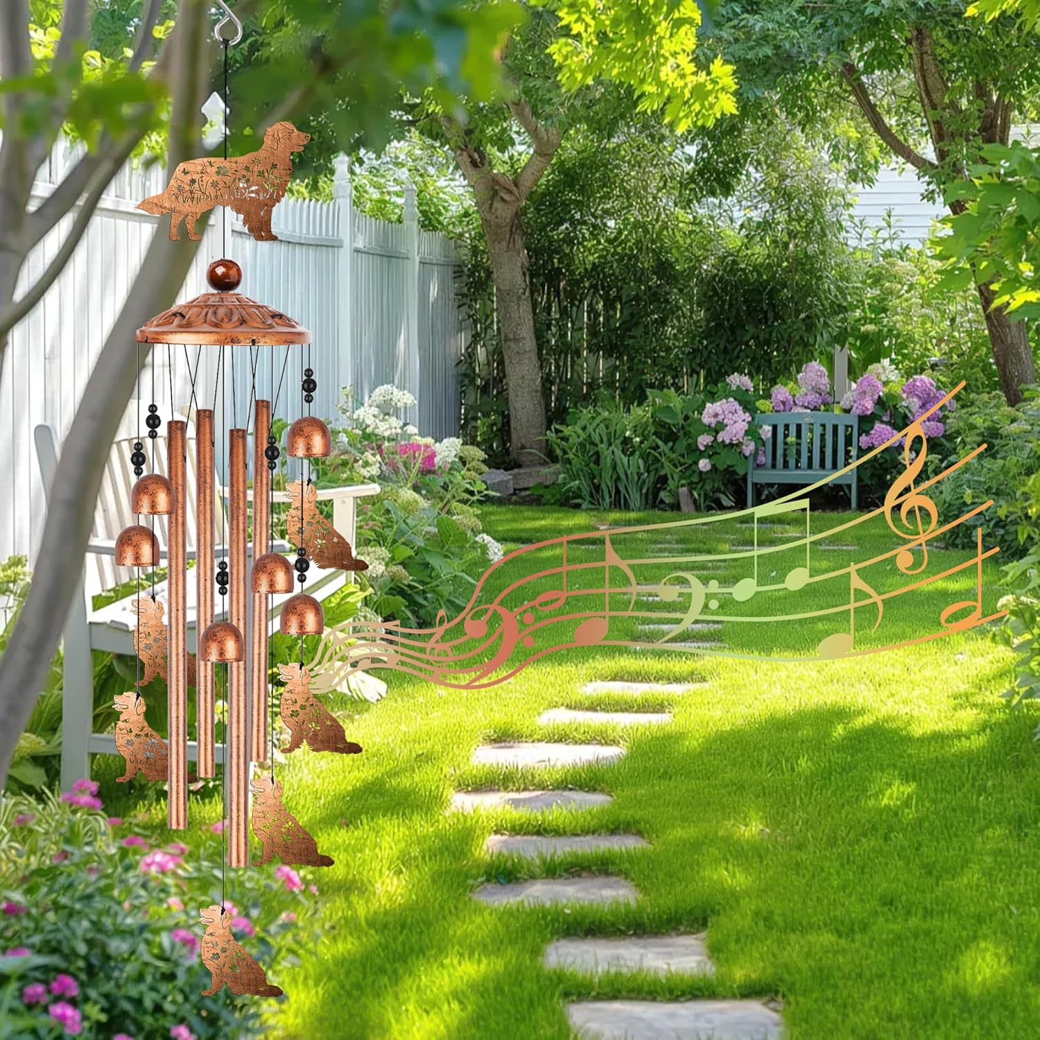 Golden Retriever Wind Chimes for Outside, Golden Retriever Gifts for Women Men Metal Windchimes Outdoors, Dog Home Garden Patio Yard Decor