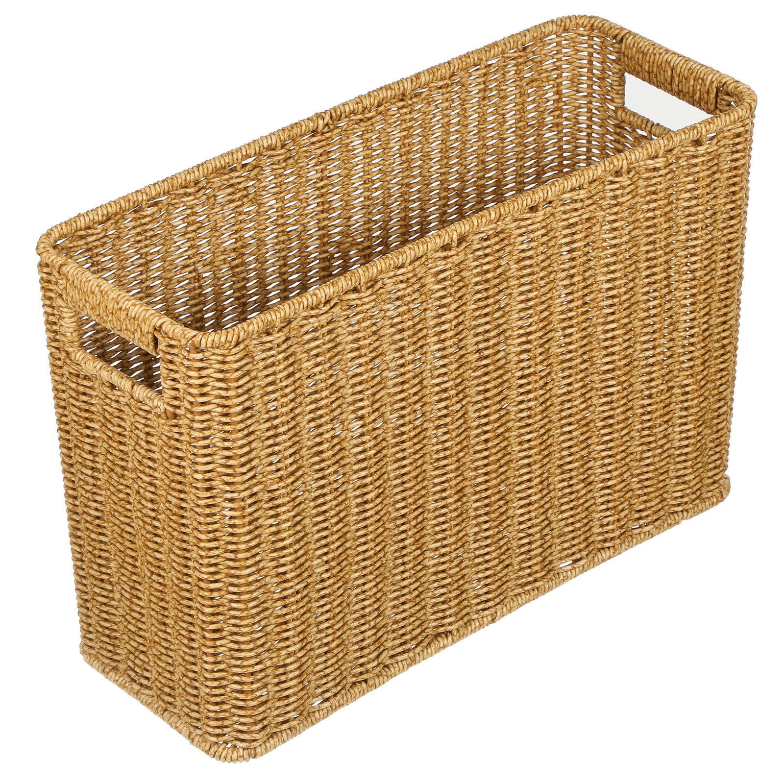 Organisateur de Produits Divers Tissés en Plastique Ton Café, Panier de Rangement Texture Tressée et Charme Rustique, Adapté pour Snack Storage et Salle de Bain