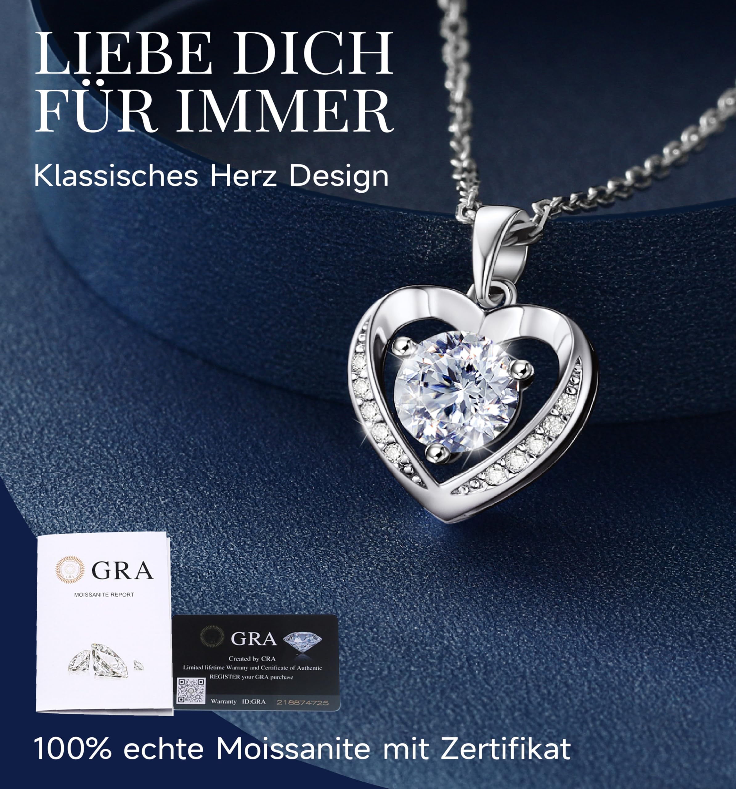 MomentWish Collar Mujer Corazón, 0.5/1/2 Quilates Moissanite Diamante Colgante Oro Rosa Plata de Ley 925 Hipoalergénico Joyas de Regalo para Esposa Mamá Novia